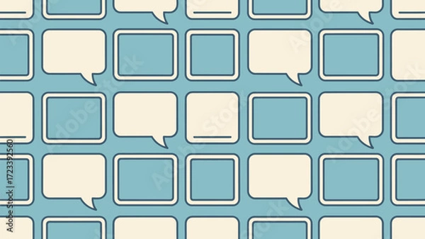Fototapeta Repeated pattern of speech bubbles and squares in alternating colors on a light blue background