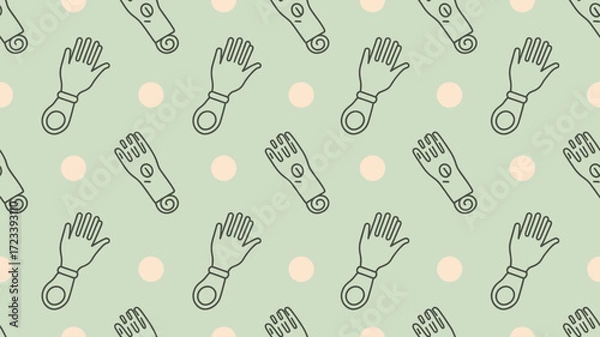 Fototapeta A seamless pattern of hand outlines with bracelets and rolled up sleeves on a light green background