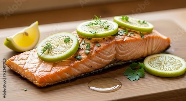 Obraz Salmon fillet with lemon.
