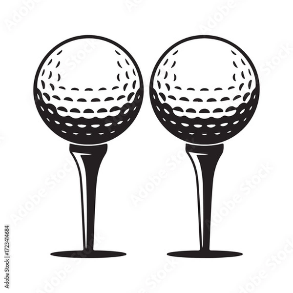 Fototapeta Two golf balls on tees silhouette vector isolated on white background.