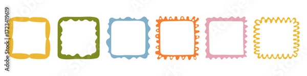 Fototapeta A collection of colorful hand-drawn square frames. Vector decorative borders for scrapbooking, greeting cards, invitations, photo albums, labels, posters, and creative design projects. 