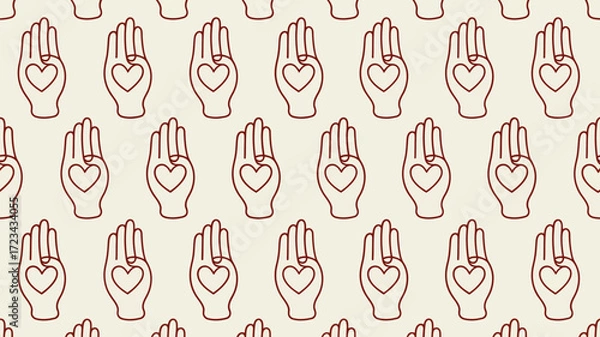 Fototapeta Seamless pattern of hands with hearts in the palms on a light background in a repeating design style