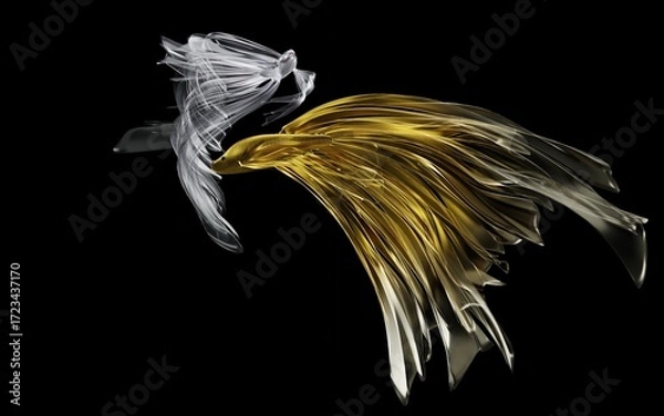 Obraz Elegant Gold and Silver Betta Fish Pair on a Black Background