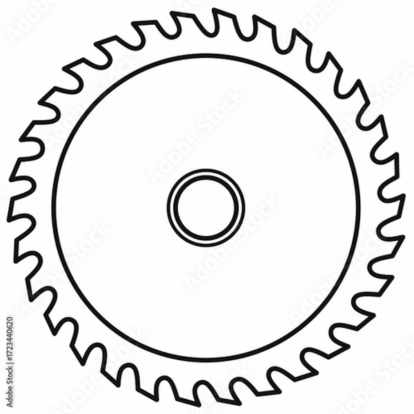 Fototapeta Circular saw or buzz saw blade vector icon, outline gear wheel with sharp teeth, industrial tool symbol for cutting wood or metal, used in machinery, carpentry, and engineering.