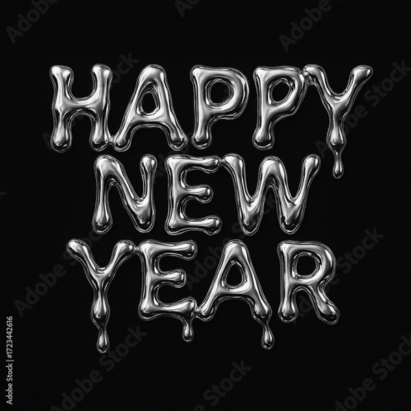 Fototapeta クロームメタル HAPPY NEW YEAR 銀色文字