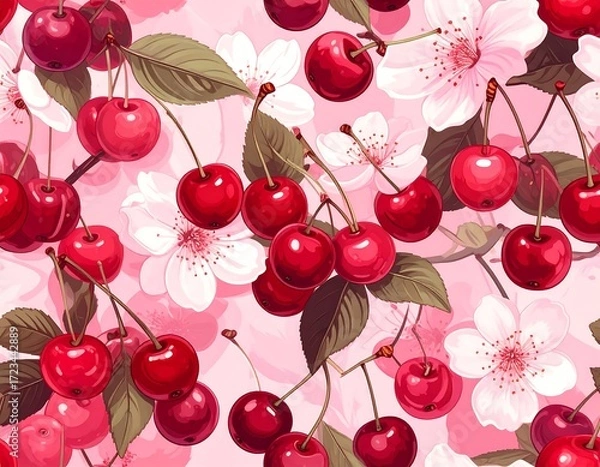 Obraz Cherry blossoms, vibrant pattern