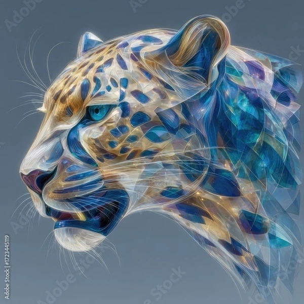 Obraz Dynamic artistic leopard portrait digital canvas modern art vibrant colors close-up creative expression