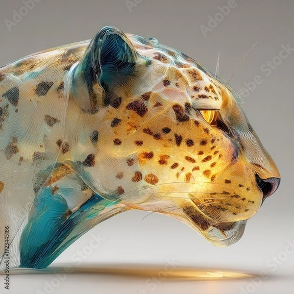 Obraz Dynamic visualization of a leopard's head artistic display digital art abstract environment close-up view conceptual interpretation