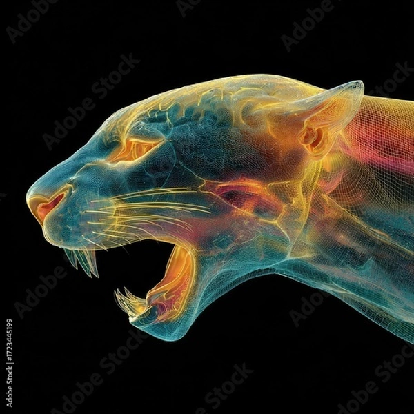 Obraz Dynamic leopard head illustration digital art colorful design abstract style close-up view creative concept