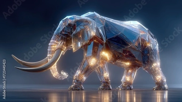 Obraz Dynamic crystal elephant sculpture digital art showcase futuristic environment virtual gallery view
