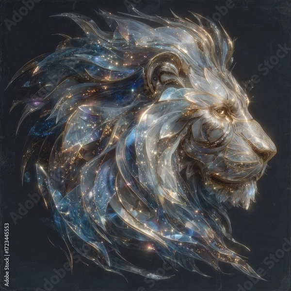 Obraz Majestic lion artwork abstract art digital illustration cosmic environment side view creative concept