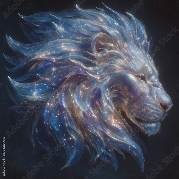 Obraz Majestic cosmic lion art digital creation fantasy environment ethereal realm close-up view imagination unleashed