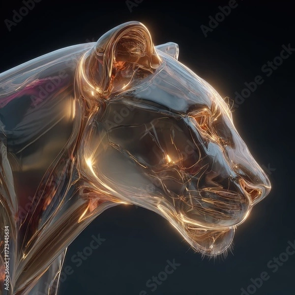Obraz Dynamic panther sculpture creative studio 3d art futuristic environment close-up view abstract design
