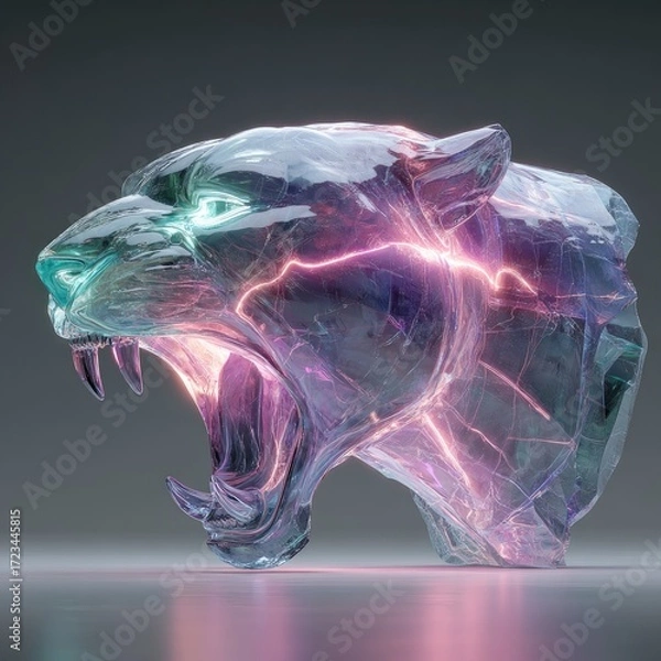 Obraz Dynamic energy display of a crystal panther sculpture modern art gallery digital art futuristic environment close-up view