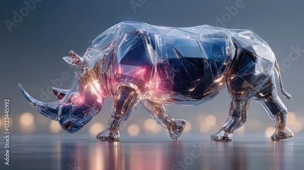 Obraz Dynamic rhinoceros sculpture modern gallery digital art urban environment close-up contemporary design