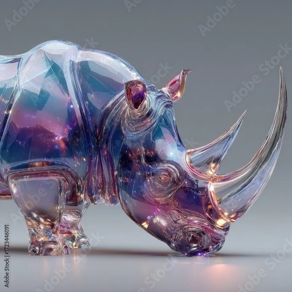 Obraz Intricate glass rhinoceros sculpture contemporary art studio setting vibrant colors close-up perspective artistic representation