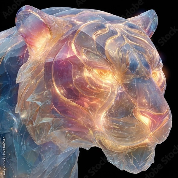 Obraz Dynamic crystal tiger sculpture art installation gallery illuminated environment close-up view creative concept