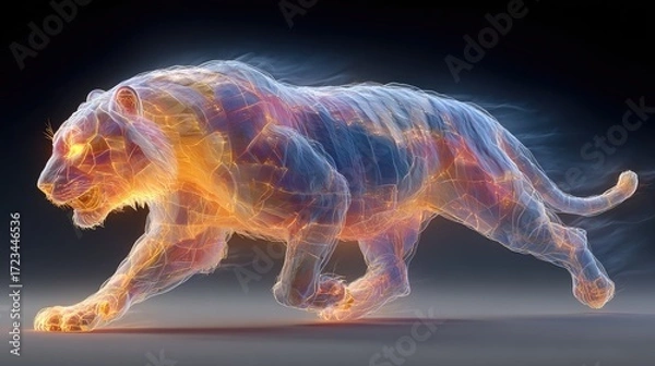 Obraz Dynamic abstract tiger running digital art vibrant colors dark background artistic concept