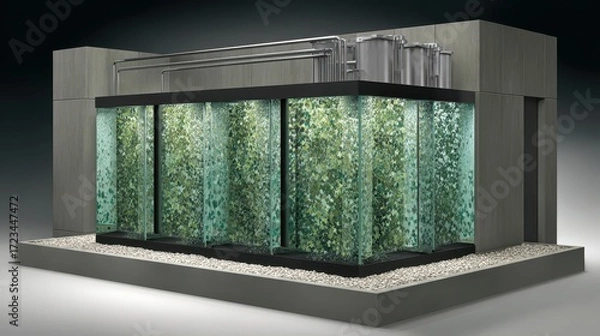 Fototapeta Modern Aquaponics System with Transparent Tanks and Greenery View