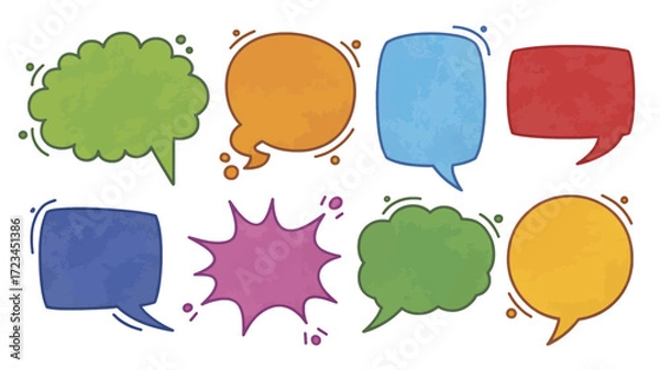 Fototapeta Collection of colorful hand drawn speech bubble silhouettes in various shapes and sizes for communication and dialogue silhouette