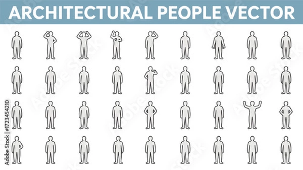 Fototapeta A collection of architectural people vector drawings in a minimalist silhouette style for design and illustration purposes