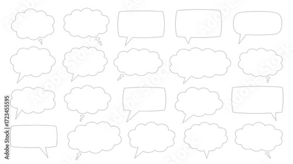 Fototapeta Collection of diverse speech bubble outlines and shapes in a clean silhouette style for communication and thought bubbles