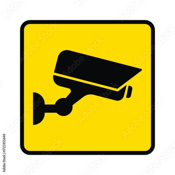 Fototapeta Security camera icon, video surveillance, cctv sign. Yellow square indicating camera operation. Warning monitoring, safety home protection system. Fixed CCTV, Security Camera Icon Vector, EPS 10.