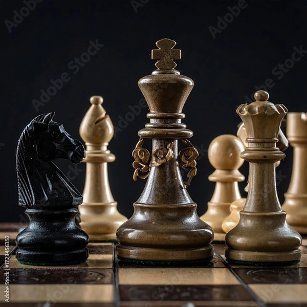 Obraz Chess pieces on a board, strategic position