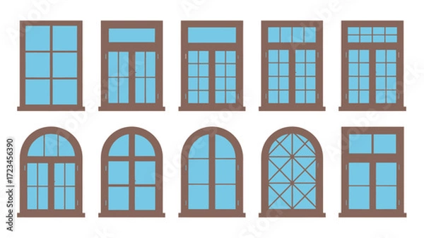 Fototapeta Collection of various architectural window styles and designs in a flat silhouette illustration style silhouette