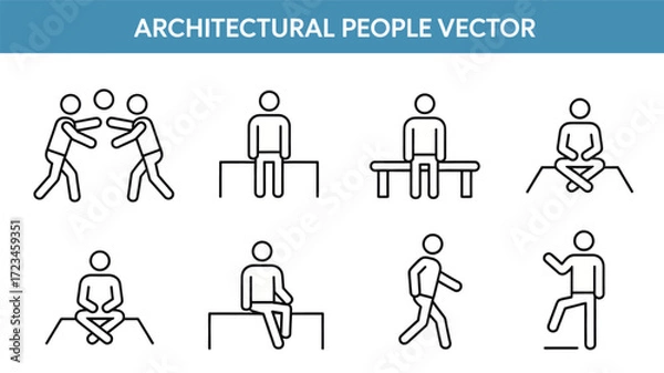 Fototapeta Collection of simplified architectural people icons in a clean line art silhouette style for design and illustration projects