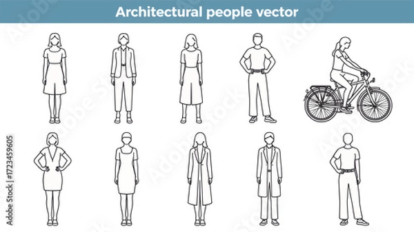 Fototapeta Collection of architectural people vector drawings showing diverse figures in silhouette style for urban planning and design projects