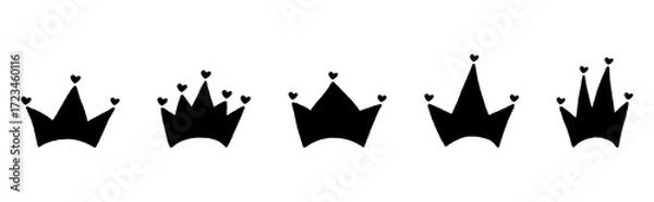 Fototapeta Crowns Icons Silhouette Set, Crown Symbol black silhouette vector illustration isolated on a background, Hand Drawn Royal diadem