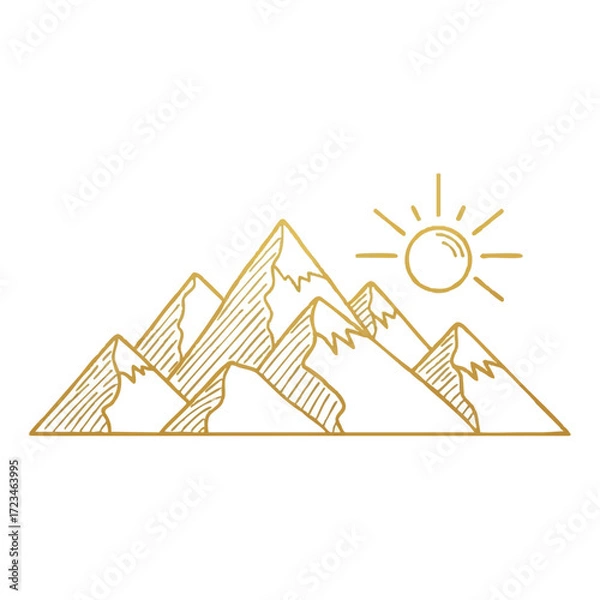 Obraz Illustration of a mountain range with a sun shining in the background.