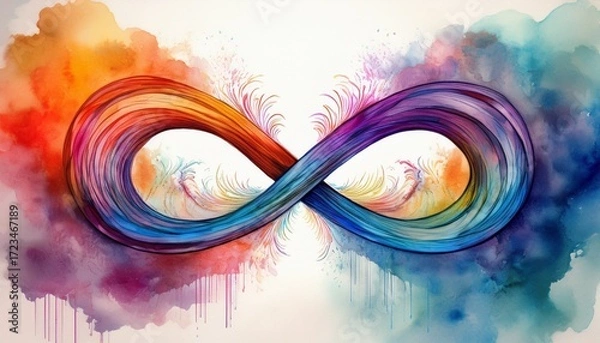 Fototapeta a vibrant and colorful watercolor representation of the infinity symbol showcasing fluid brush strokes and a soft texture