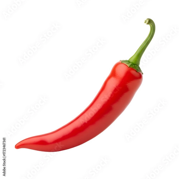 Fototapeta Single Bright Red Chili Pepper with Green Stem on Black Background red pepper spicy