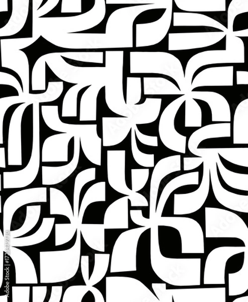 Fototapeta Black and white mosaic abstract drawing .Seamless pattern.