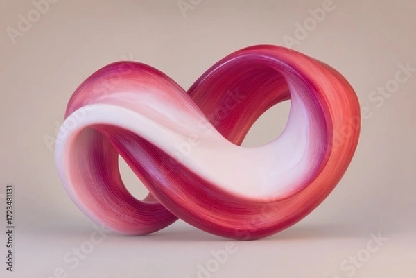 Fototapeta Flowing infinity sculpture showcasing vibrant pink and white hues in a smooth, elegant design