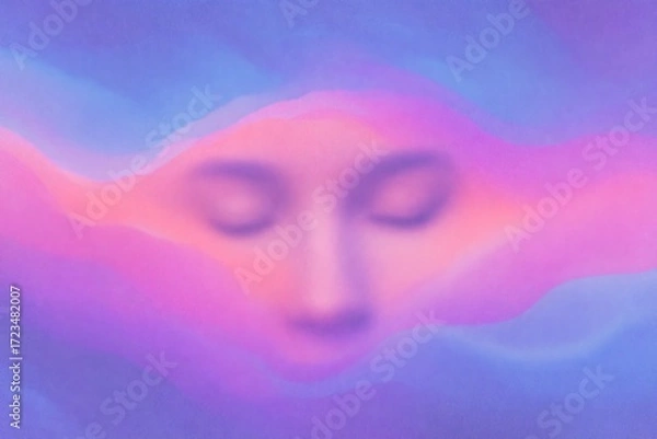Fototapeta Abstract representation of a serene face with colors merging in a dreamy style during a creative art session