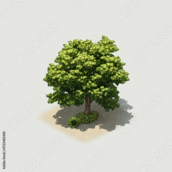 Fototapeta Lush Green Tree with Thick Foliage and Soft Shadow on Ground