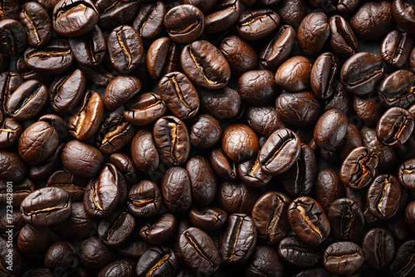 Fototapeta 焙煎された茶色いコーヒー豆のクローズアップ素材