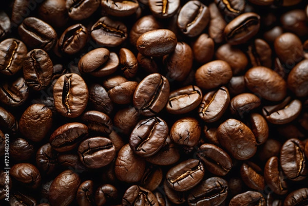 Fototapeta 焙煎された茶色いコーヒー豆のクローズアップ素材