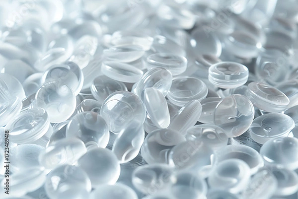 Fototapeta 透明プラスチック樹脂ペレットの集合構図