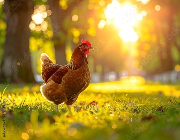 Obraz Chicken in golden sunlight