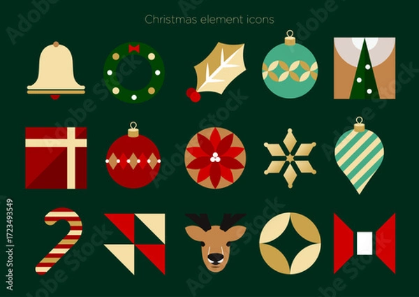 Fototapeta クリスマス要素アイコンセット｜イラスト ベクター