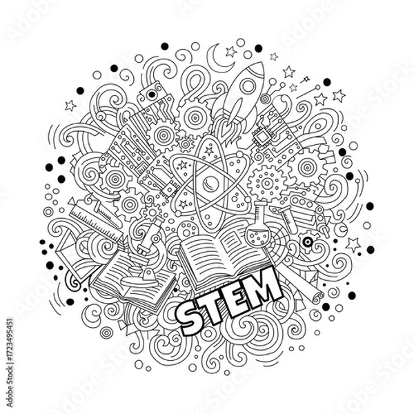 Fototapeta Creative STEM Doodle Illustration Featuring Science, Technology, Engineering, and Mathematics Concepts