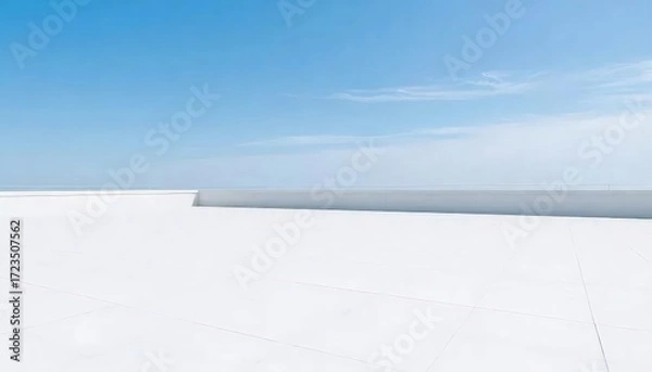 Fototapeta シンプルな白い壁と青い空のミニマルな景観