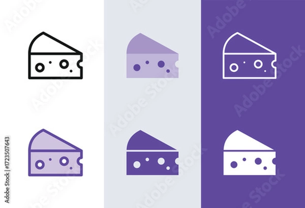 Fototapeta Cheese icon. Cheese wedge symbol in 4 styles - solid, outline, flat, duotone.