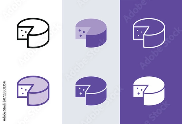 Fototapeta Round cheese carton icon. Gouda cheese milk box symbol in 4 styles - solid, outline, flat, duotone.