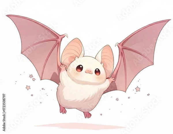 Obraz ピンク色の翼を持つ白いかわいいコウモリのイラスト