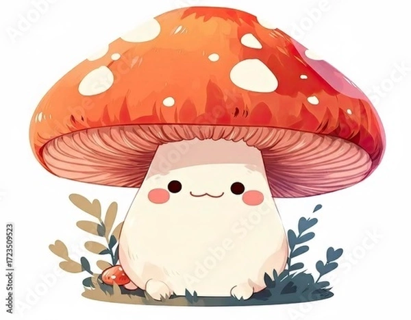 Obraz 赤いキノコの漫画イラストと白い背景